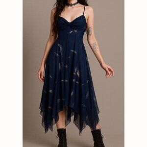 S.L Fashions Women’s Small Y2K Bais Cut Blue Midi Dress Fairy Grunge Witchy